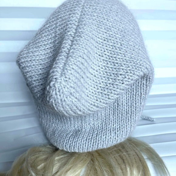 Hood Hat Women Beanie Hand Knit Wool Gray Winter Snood Beret Gift NEW
